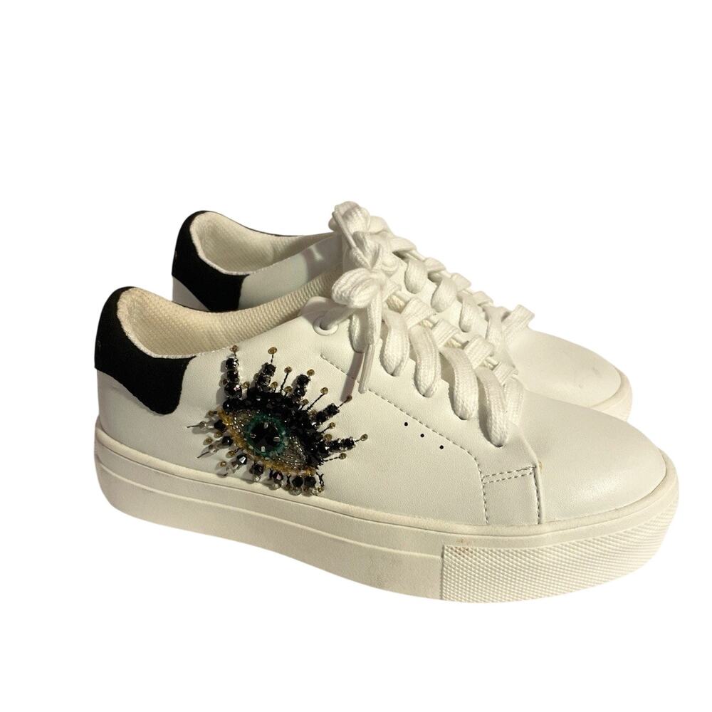 Kurt Geiger London Mini Laney Eye Sneakers Girls Size 3 White Lace Up Shoes